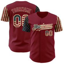 Загрузить изображение в средство просмотра галереи, Custom Crimson Vintage USA Flag-City Cream Two Tone USA Flag Sleeves Stars and Stripes Authentic Baseball Jersey