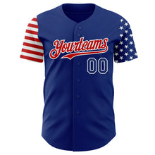 Laden Sie das Bild in den Galerie-Viewer, Custom Royal Red-White Two Tone USA Flag Sleeves Stars and Stripes Authentic Baseball Jersey
