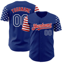 Laden Sie das Bild in den Galerie-Viewer, Custom Royal Red-White Two Tone USA Flag Sleeves Stars and Stripes Authentic Baseball Jersey