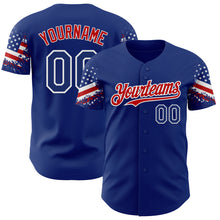 Load image into Gallery viewer, Custom Royal Red-White Two Tone USA Flag Sleeves Stars and Stripes Authentic Baseball Jersey
