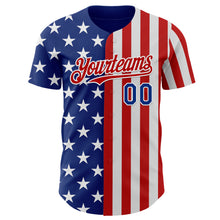 Laden Sie das Bild in den Galerie-Viewer, Custom Royal Red-White USA Flag Patriotic Split Stars and Stripes Authentic Baseball Jersey