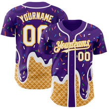 Charger l'image dans la galerie, Custom Purple White-Gold Ice Cream Waffle Foodie Dessert Authentic Baseball Jersey