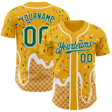 Charger l'image dans la galerie, Custom Gold Kelly Green-White Ice Cream Waffle Foodie Dessert Authentic Baseball Jersey