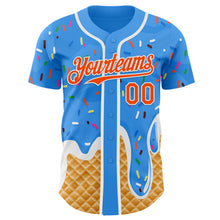 Charger l'image dans la galerie, Custom Electric Blue Orange-White Ice Cream Waffle Foodie Dessert Authentic Baseball Jersey