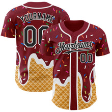 Laden Sie das Bild in den Galerie-Viewer, Custom Crimson Black-White Ice Cream Waffle Foodie Dessert Authentic Baseball Jersey