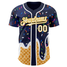 Charger l'image dans la galerie, Custom Navy White-Gold Ice Cream Waffle Foodie Dessert Authentic Baseball Jersey