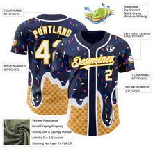 Charger l'image dans la galerie, Custom Navy White-Gold Ice Cream Waffle Foodie Dessert Authentic Baseball Jersey