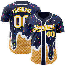 Charger l'image dans la galerie, Custom Navy White-Gold Ice Cream Waffle Foodie Dessert Authentic Baseball Jersey