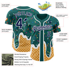 Charger l'image dans la galerie, Custom Teal Navy-White Ice Cream Waffle Foodie Dessert Authentic Baseball Jersey