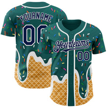 Charger l'image dans la galerie, Custom Teal Navy-White Ice Cream Waffle Foodie Dessert Authentic Baseball Jersey