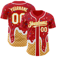 Charger l'image dans la galerie, Custom Red White-Gold Ice Cream Waffle Foodie Dessert Authentic Baseball Jersey