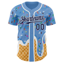 Charger l'image dans la galerie, Custom Light Blue Navy-White Ice Cream Waffle Foodie Dessert Authentic Baseball Jersey