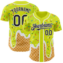 Charger l'image dans la galerie, Custom Neon Yellow Black-White Ice Cream Waffle Foodie Dessert Authentic Baseball Jersey