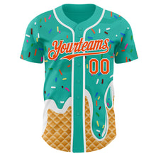 Charger l'image dans la galerie, Custom Aqua Orange-White Ice Cream Waffle Foodie Dessert Authentic Baseball Jersey