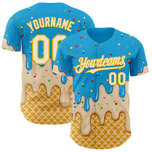 Load image into Gallery viewer, Custom Sky Blue White Cream-Gold Ice Cream Waffle Foodie Dessert Authentic Baseball Jersey