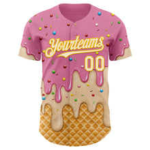 Laden Sie das Bild in den Galerie-Viewer, Custom Light Pink White-Gold Ice Cream Waffle Foodie Dessert Authentic Baseball Jersey