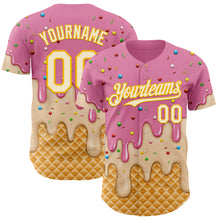 Laden Sie das Bild in den Galerie-Viewer, Custom Light Pink White-Gold Ice Cream Waffle Foodie Dessert Authentic Baseball Jersey