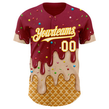 Laden Sie das Bild in den Galerie-Viewer, Custom Maroon White-Gold Ice Cream Waffle Foodie Dessert Authentic Baseball Jersey