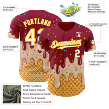 Laden Sie das Bild in den Galerie-Viewer, Custom Maroon White-Gold Ice Cream Waffle Foodie Dessert Authentic Baseball Jersey
