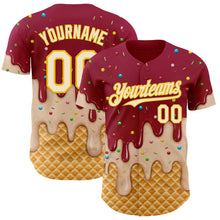 Laden Sie das Bild in den Galerie-Viewer, Custom Maroon White-Gold Ice Cream Waffle Foodie Dessert Authentic Baseball Jersey