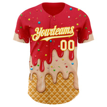 Laden Sie das Bild in den Galerie-Viewer, Custom Fire Red White-Gold Ice Cream Waffle Foodie Dessert Authentic Baseball Jersey