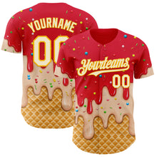 Laden Sie das Bild in den Galerie-Viewer, Custom Fire Red White-Gold Ice Cream Waffle Foodie Dessert Authentic Baseball Jersey
