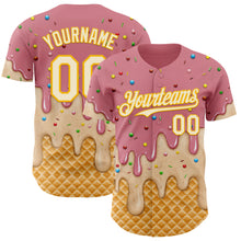 Laden Sie das Bild in den Galerie-Viewer, Custom Medium Pink Cream-Gold Ice Cream Waffle Foodie Dessert Authentic Baseball Jersey