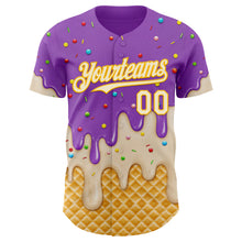 Laden Sie das Bild in den Galerie-Viewer, Custom Medium Purple Cream-Gold Ice Cream Waffle Foodie Dessert Authentic Baseball Jersey