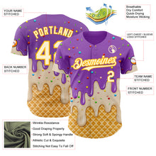 Laden Sie das Bild in den Galerie-Viewer, Custom Medium Purple Cream-Gold Ice Cream Waffle Foodie Dessert Authentic Baseball Jersey
