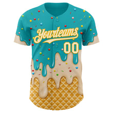 Charger l'image dans la galerie, Custom Aqua Cream-Gold Ice Cream Waffle Foodie Dessert Authentic Baseball Jersey