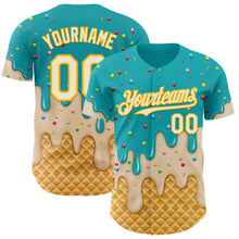 Charger l'image dans la galerie, Custom Aqua Cream-Gold Ice Cream Waffle Foodie Dessert Authentic Baseball Jersey