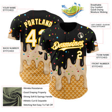 Laden Sie das Bild in den Galerie-Viewer, Custom Black Cream-Gold Ice Cream Waffle Foodie Dessert Authentic Baseball Jersey
