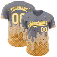 Load image into Gallery viewer, Custom Gray Cream-Gold Ice Cream Waffle Foodie Dessert Authentic Baseball Jersey