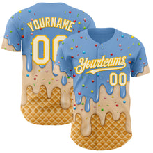 Laden Sie das Bild in den Galerie-Viewer, Custom Light Blue Cream-Gold Ice Cream Waffle Foodie Dessert Authentic Baseball Jersey