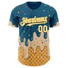 Charger l'image dans la galerie, Custom Teal Cream-Gold Ice Cream Waffle Foodie Dessert Authentic Baseball Jersey