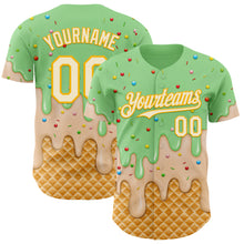 Laden Sie das Bild in den Galerie-Viewer, Custom Pea Green Cream-Gold Ice Cream Waffle Foodie Dessert Authentic Baseball Jersey