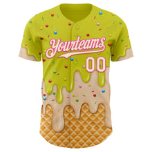 Load image into Gallery viewer, Custom Neon Yellow Cream-Pink Ice Cream Waffle Foodie Dessert Authentic Baseball Jersey