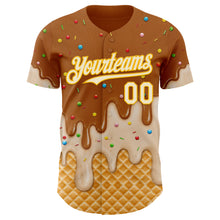 Laden Sie das Bild in den Galerie-Viewer, Custom Chocolate Brown Cream-Gold Ice Cream Waffle Foodie Dessert Authentic Baseball Jersey