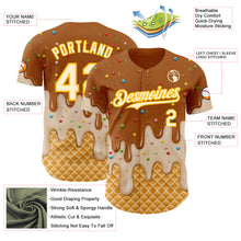 Laden Sie das Bild in den Galerie-Viewer, Custom Chocolate Brown Cream-Gold Ice Cream Waffle Foodie Dessert Authentic Baseball Jersey