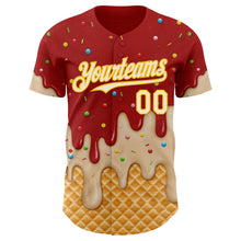 Load image into Gallery viewer, Custom Red Cream-Gold Ice Cream Waffle Foodie Dessert Authentic Baseball Jersey