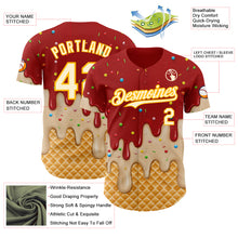 Load image into Gallery viewer, Custom Red Cream-Gold Ice Cream Waffle Foodie Dessert Authentic Baseball Jersey