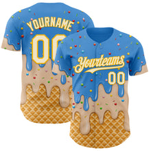 Laden Sie das Bild in den Galerie-Viewer, Custom Electric Blue Cream-Gold Ice Cream Waffle Foodie Dessert Authentic Baseball Jersey