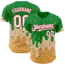 Load image into Gallery viewer, Custom Light Kelly Green Cream-Pink Ice Cream Waffle Foodie Dessert Authentic Baseball Jersey