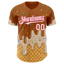 Laden Sie das Bild in den Galerie-Viewer, Custom Chocolate Brown Cream-Pink Ice Cream Waffle Foodie Dessert Authentic Baseball Jersey