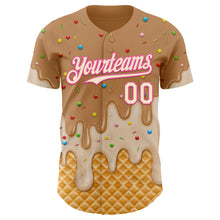 Laden Sie das Bild in den Galerie-Viewer, Custom Tan Cream-Pink Ice Cream Waffle Foodie Dessert Authentic Baseball Jersey