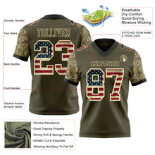 Laden Sie das Bild in den Galerie-Viewer, Custom Olive Vintage USA Flag-Cream Authentic Camo Two Tone Salute To Service 7V7 Flag Football Jersey