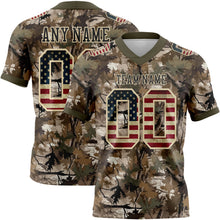 Laden Sie das Bild in den Galerie-Viewer, Custom Camo Vintage USA Flag Cream Black-Olive Authentic Woodland Camouflage Salute To Service 7V7 Flag Football Jersey