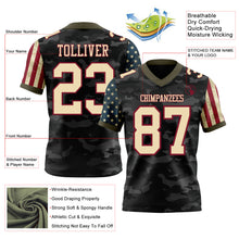 Загрузить изображение в средство просмотра галереи, Custom Camo Cream Crimson-Olive Authentic American Flag Stars And Stripes Two Tone Salute To Service 7V7 Flag Football Jersey