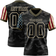 Laden Sie das Bild in den Galerie-Viewer, Custom Camo Black Cream-Olive Authentic American Flag Stars And Stripes Two Tone Salute To Service 7V7 Flag Football Jersey