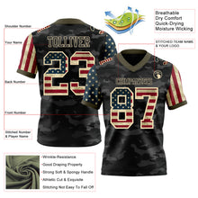 Laden Sie das Bild in den Galerie-Viewer, Custom Camo Vintage USA Flag Cream Black-Olive Authentic Stars And Stripes Two Tone Salute To Service 7V7 Flag Football Jersey